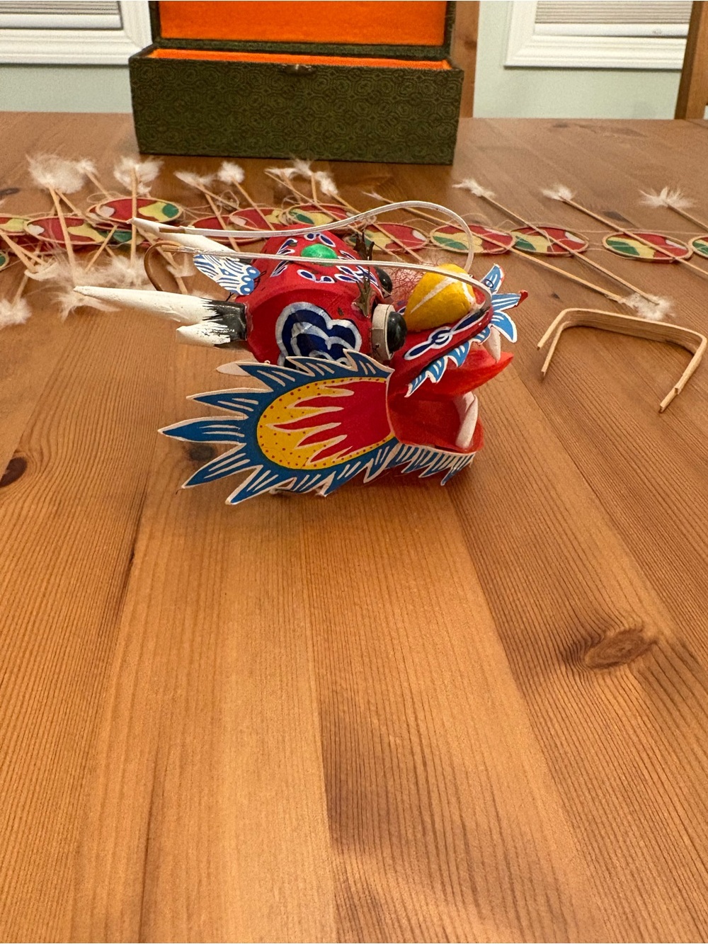 Vintage Chinese Handmade Dragon Centipede Kite Silk Bamboo Boxed Boho Art Decor